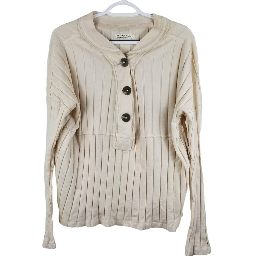 We The Free Light Weight Buttons Beige Long Sleeve Top Women's Sz M